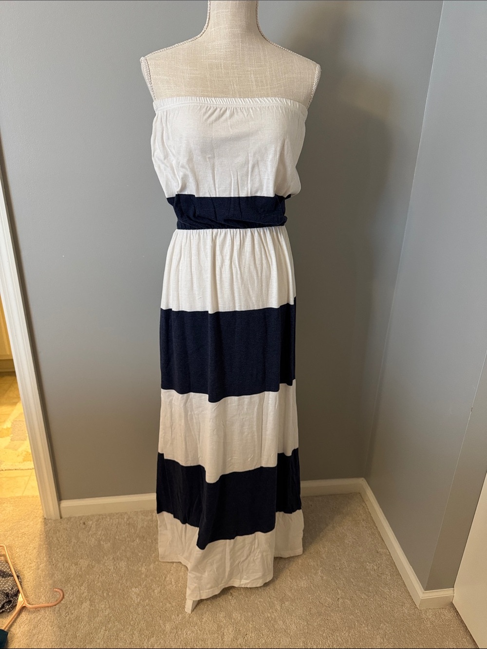 5th & Love Strapless Navy and White Tiered Maxi Dress